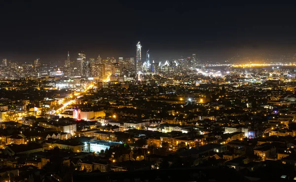 Aerial View Illuminated Skyline Night San Francisco — Stock Photo, Image
