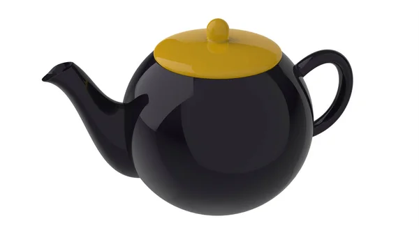 老式丑茶壶3D经典可爱的插图渲染 — 图库照片