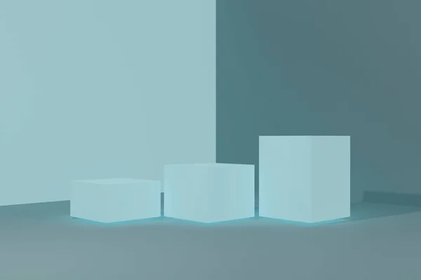 Tres Podio Azul Sobre Fondo Pastel Ilustración Representación —  Fotos de Stock