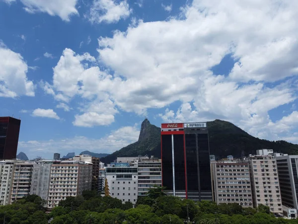 Una Splendida Vista Sulla Spiaggia Botafogo Verso Cristo Redentore Con — Foto Stock