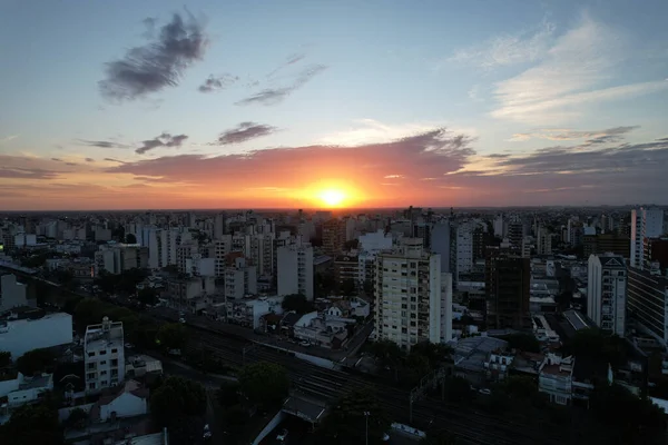 Veduta Aerea Una Città Tramonto — Foto Stock