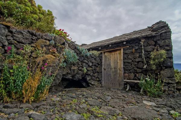 Extérieur Maisons Pierre Abandonnée Dans Village Médiéval Hierro Île Espagne — Photo