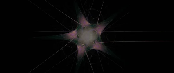 背景に放射対称性と滑らかな流れるパステルカラーのエネルギー線を示すデジタルレンダリングフラクタル背景 — ストック写真