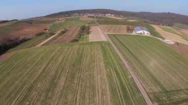An aerial view of vast agricultural lands in Bavaria, Germany