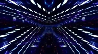 Mavi soyut uzayda parıldayan elementlerle dolu 3 boyutlu bir kaleydoskop tüneli. Karanlıkta ileri geri hareket ediyor.