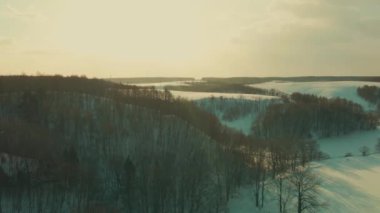 An aerial view of a natural landscape in Hokkaido, Japan in winter in HD