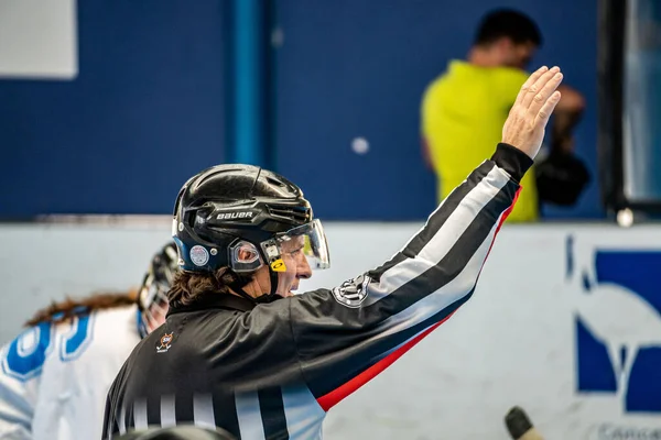 Afslag Tussen Tweede Derde Inline Hockeydivisie Tussen Rendier Wolvenploegen Baan — Stockfoto