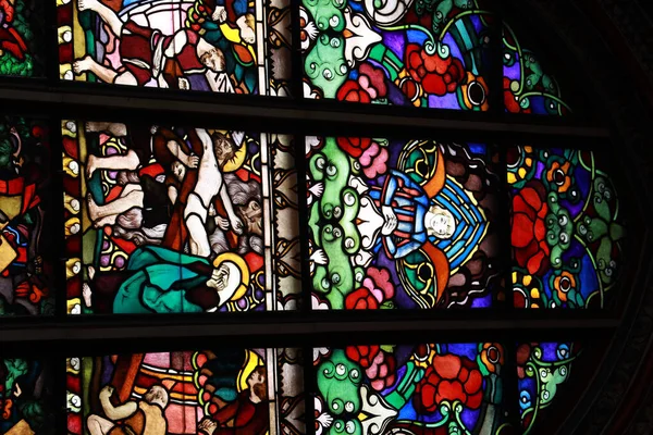 Lodret Billede Mosaik Kunst Stained Glas Vindue Rouen Katedralen - Stock-foto