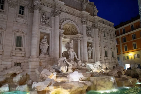 Een Van Beroemdste Fonteinen Ter Wereld Fontana Trevi Tijdens Nacht — Stockfoto