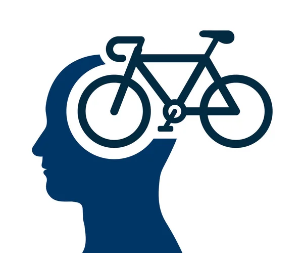 Icona Della Silhouette Della Testa Maschile Con Una Bicicletta Testa — Vettoriale Stock