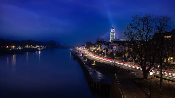 Flygbild Över Floden Deventer Kvällen — Stockfoto