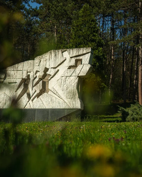 Красивый Снимок Белого Памятника Зеленой Травой Мемориальном Парке Сремского Фронта — стоковое фото