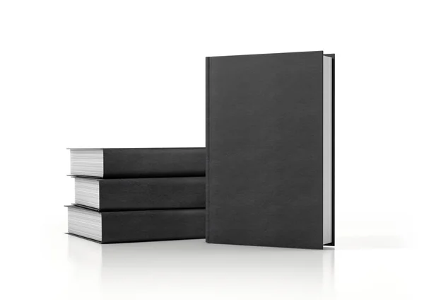 Uma Pilha Livros Cobertos Preto Isolado Fundo Branco — Fotografia de Stock