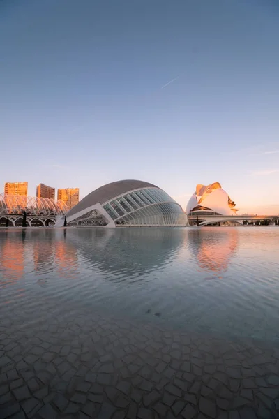 Plano Vertical Cielo Azul Sobre Ciudad Las Artes Las Ciencias — Foto de Stock