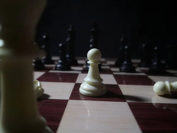背景がぼやけているチェス盤の白い駒 — ストック写真