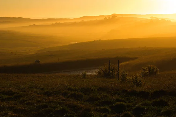 Landschaft Der Felder Während Der Goldenen Stunde Mit Meeresbrise — Stockfoto