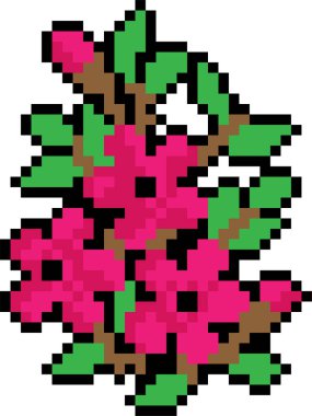 Beyaz arkaplanda pikselleştirilmiş çiçeklerin bir vektör çizimi