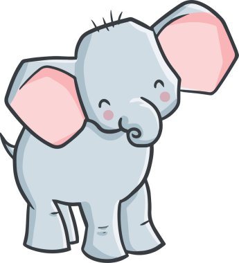 Beyaz arka planda duran ve gülümseyen bir bebek fil vektörü