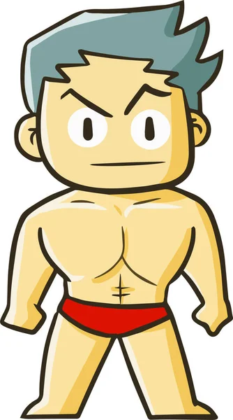 Een Verticale Vector Illustratie Van Een Cartoon Bodybuilder Met Rood — Stockvector