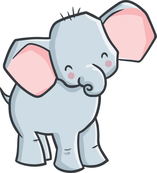 Vector Baby Elephant Standing Smiling Isolated White Background — Stock Vector