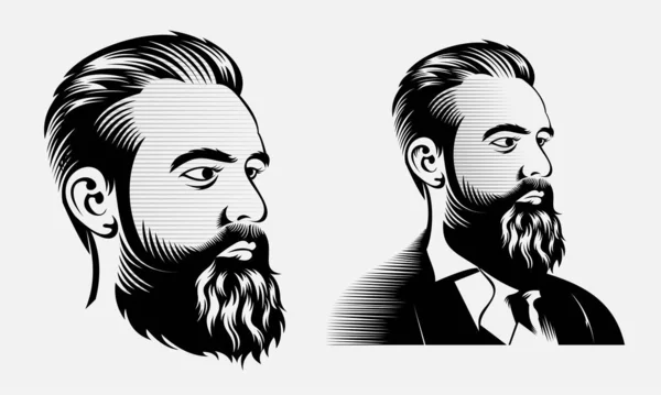 Man Met Baard Illustratie Met Klassieke Vintage — Stockvector