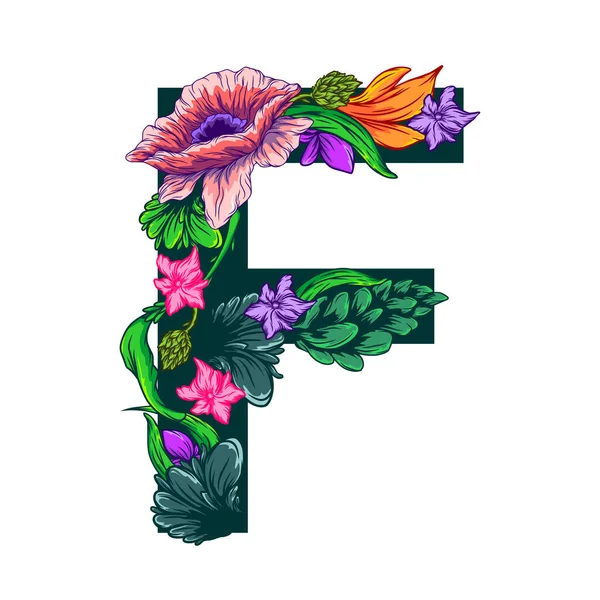 Ein Vektor Des Großen Buchstabens Mit Grünen Blättern Und Floralen — Stockvektor