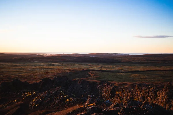 Una Vista Natural Vasto Paisaje Atardecer Heidmork Islandia — Foto de Stock
