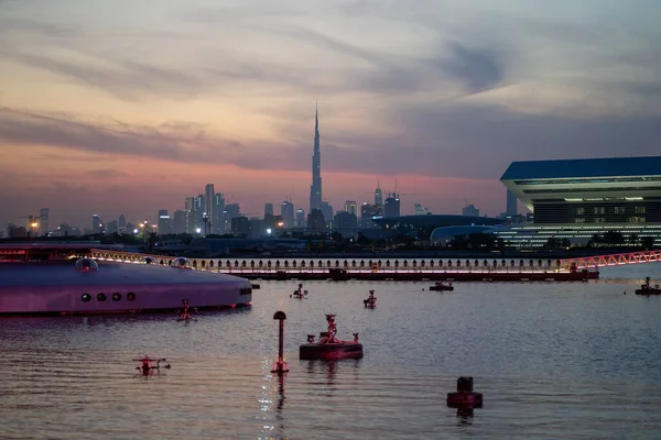 Breathtaking View Festival City Lake Dubai Cityscape Sunset Sky Background — Stock Photo, Image