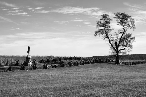 Strzał Skali Szarości Pola Bitwy Narodowej Antietam — Zdjęcie stockowe
