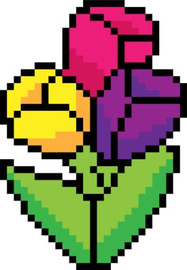 Beyaz arkaplandaki pikselleştirilmiş lale çiçeklerinin vektör çizimi