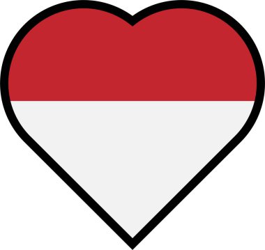 Endonezya ulusal bayrağının beyaz arka planda kalp şeklinde bir taşıyıcısı