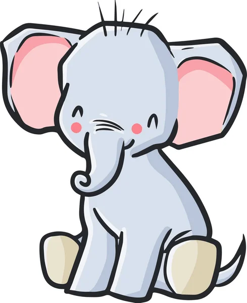 Vector Baby Elephant Sitting Smiling Isolated White Background — Stock Vector