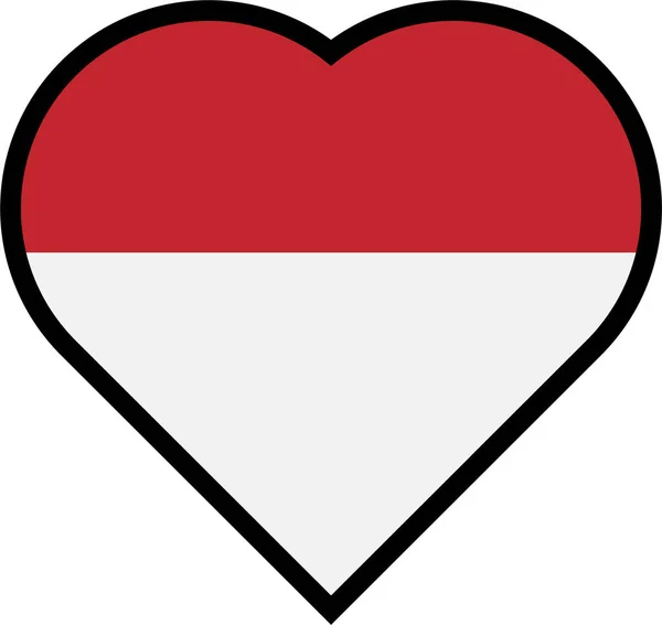 Vector Bandera Nacional Indonesia Forma Corazón Sobre Fondo Blanco — Archivo Imágenes Vectoriales