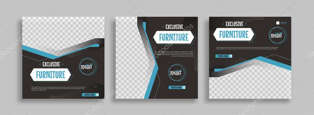 A vector design of furniture editable minimal template with geometric shapes for social media post on a gray background