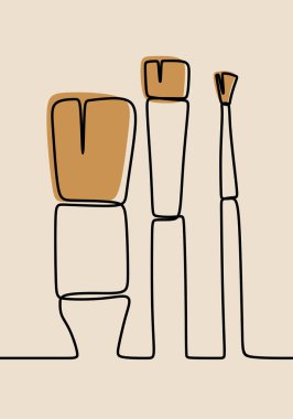 Açık kahverengi arkaplan üzerinde tek çizgi boya fırçası tasarımlarının dijital illüstrasyon vektörü