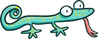 Dili beyaz arka planda izole edilmiş yeşil kertenkele vektörü