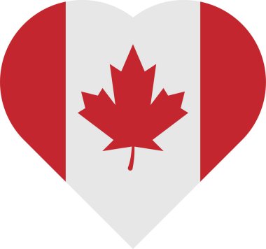 Beyaz arka planda kalp şeklinde Kanada bayrağının vektör çizimi