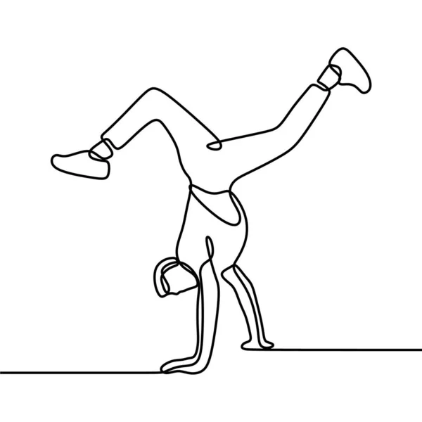 Vektor Design Einer Einzelnen Linienkunst Eines Breakdance Mannes Auf Weißem — Stockvektor