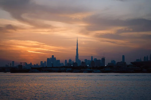 Burj Khalifa Skyscraper Festival City Lake Sunset — Stock Photo, Image