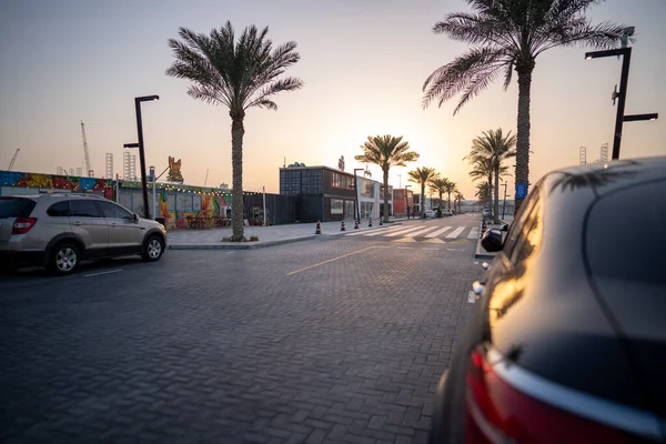 Uma Bela Foto Edifício Dubai Port Rashid Fora Longo Das — Fotografia de Stock