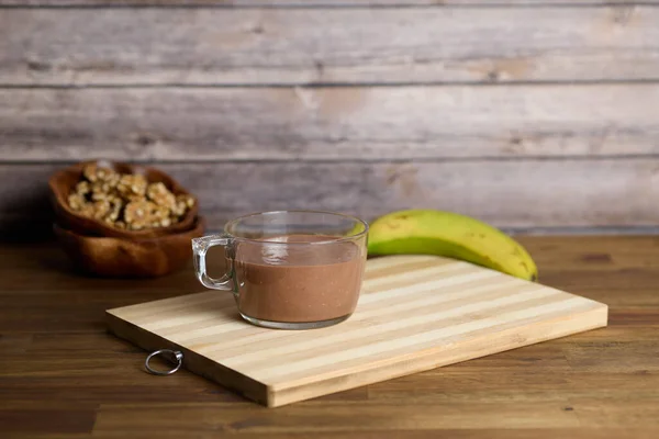Closeup Shot Smoothie Banana Cacao Walnuts — Stock Photo, Image