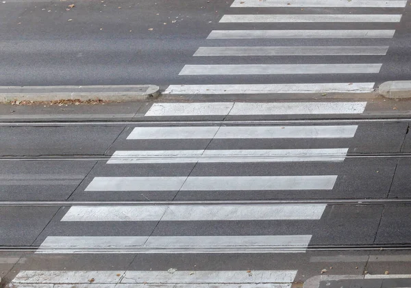 Linhas Bonde Sobre Uma Cruz Pedestre — Fotografia de Stock