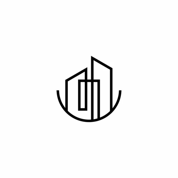 Schwarze Linie Gebäude Logo Des — Stockvektor