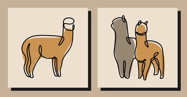 Vettore Illustrazione Digitale Disegni Alpaca Singola Linea Uno Sfondo Marrone — Vettoriale Stock
