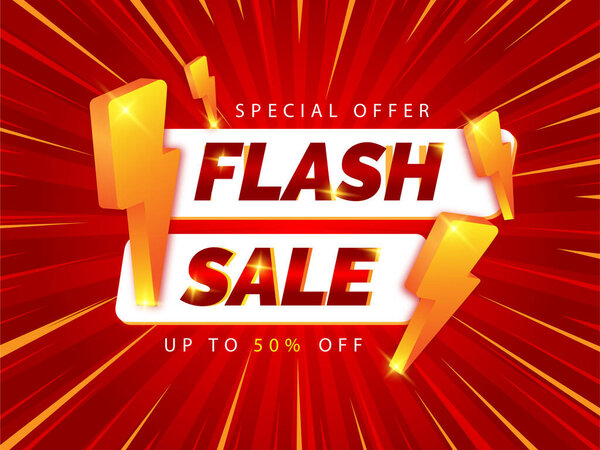 Векторный дизайн для флэш-продаж до 50% на красном фоне