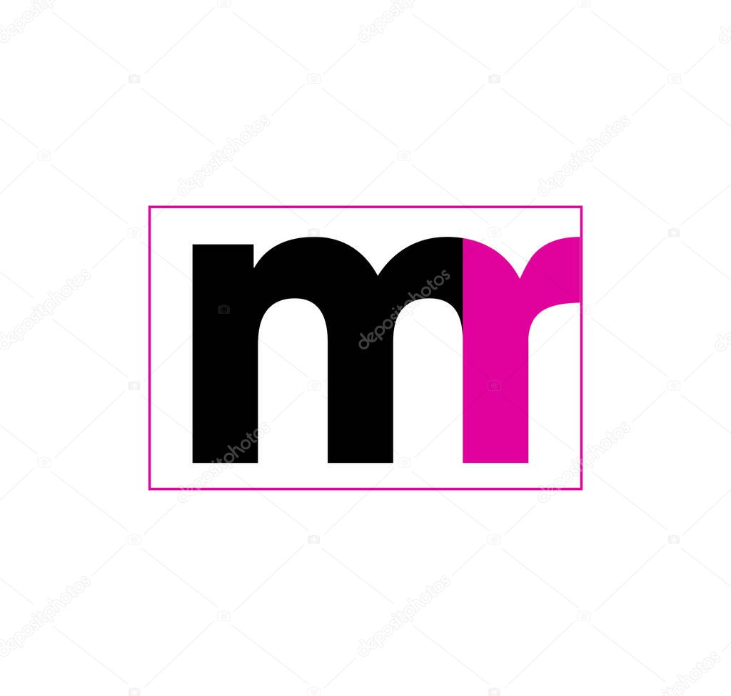 An illustration of a black and pink logo with the letter m in a pink frame on a white background