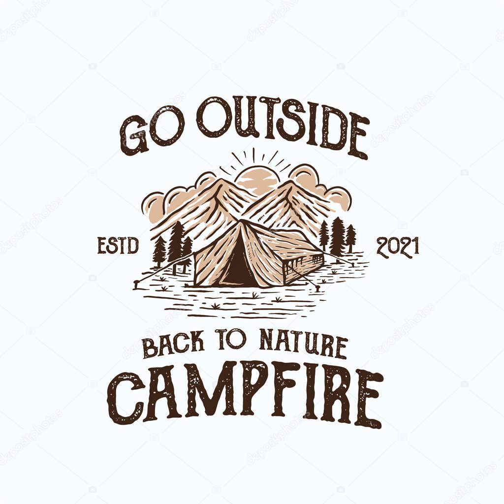 A vector design of mountain adventure and outdoor logo template with text Explore, camping concept