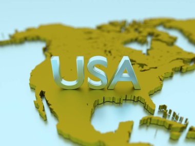 Üzerinde ülkenin adı yazılı olan yeşille çizilmiş 3 boyutlu bir ABD haritası.