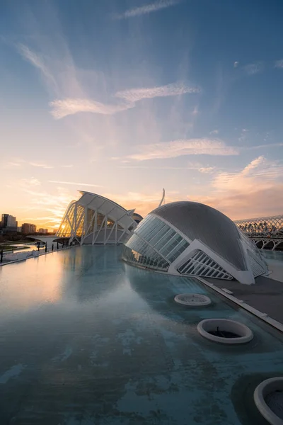 Plano Vertical Cielo Del Amanecer Sobre Ciudad Las Artes Las —  Fotos de Stock