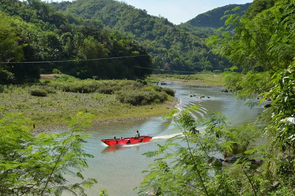 Small Red Motor Boat Red Motor Boat Wawa River Rizal — Stock Photo, Image